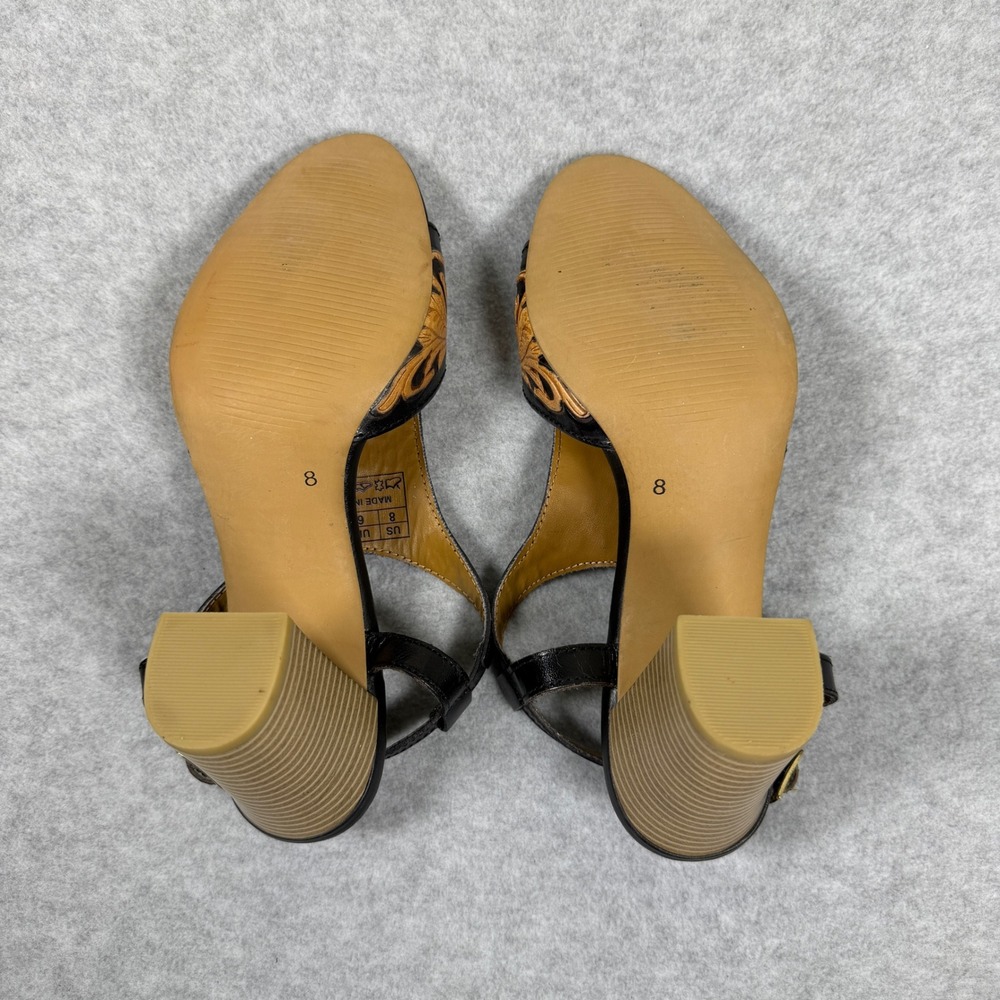 Myra Handtooled Leather Heels Rodeo Rose Natural Brown Sandals Western Cowgirl - Picture 4 of 8